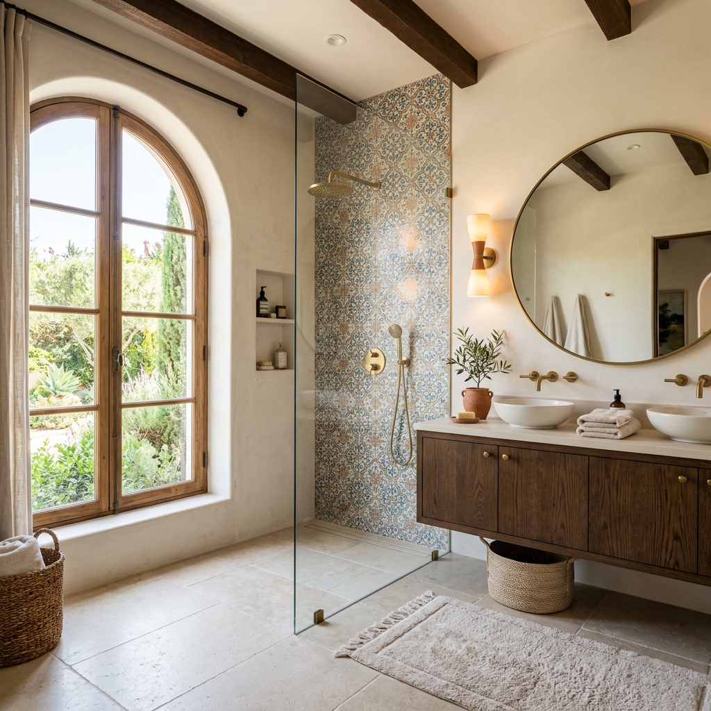 Reforma de baño moderno con alicatado gran formato en Granada