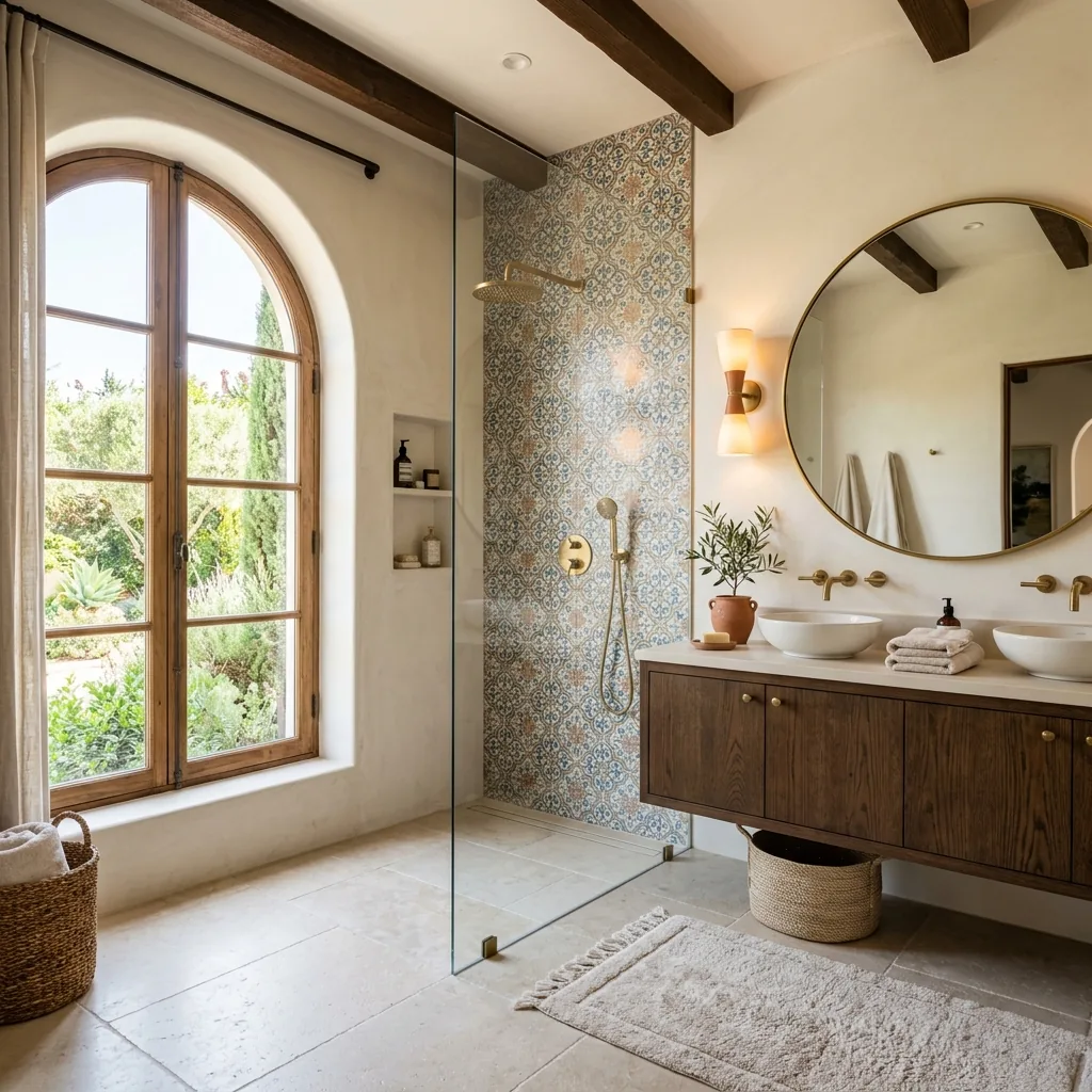 Reforma de baño moderno con alicatado de gran formato en Granada